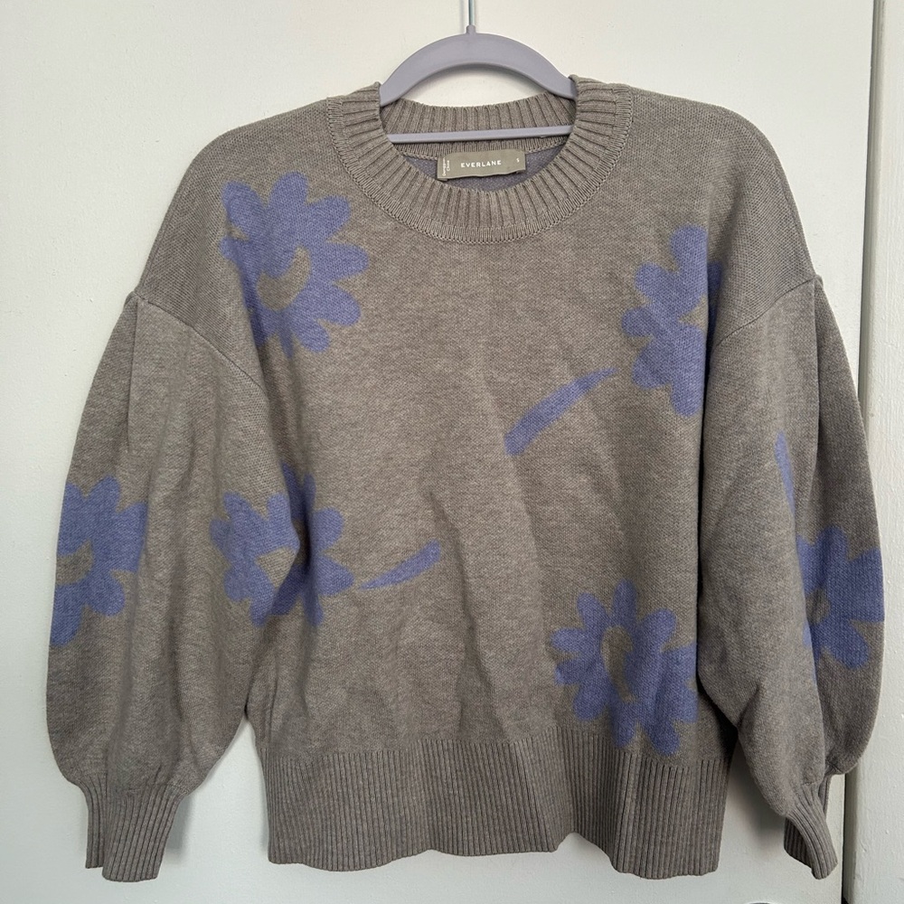 Everlane Floral Wool Blend Puff Sleeve Sweater